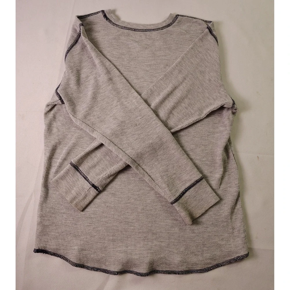 Gap Kids Shirt Boys Sz M Gray Waffle Knit‎ Thermal Long Sleeve Big Logo Pullover